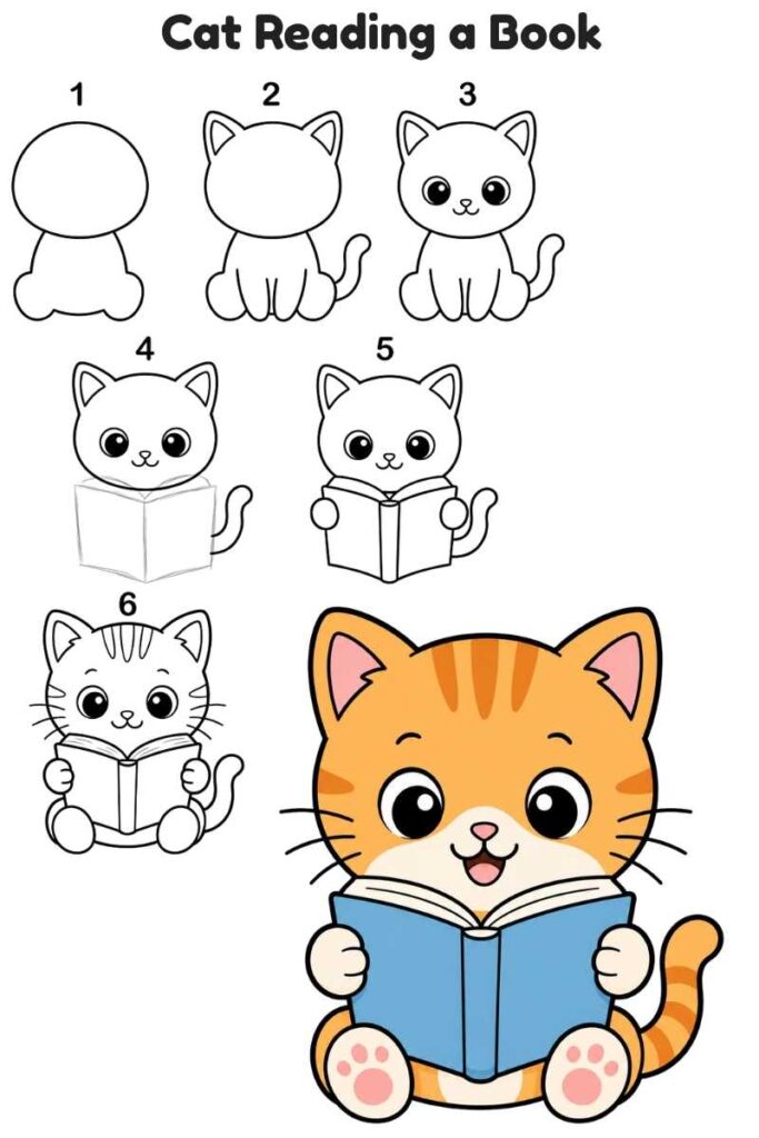 Cat Reading a Book Drawing