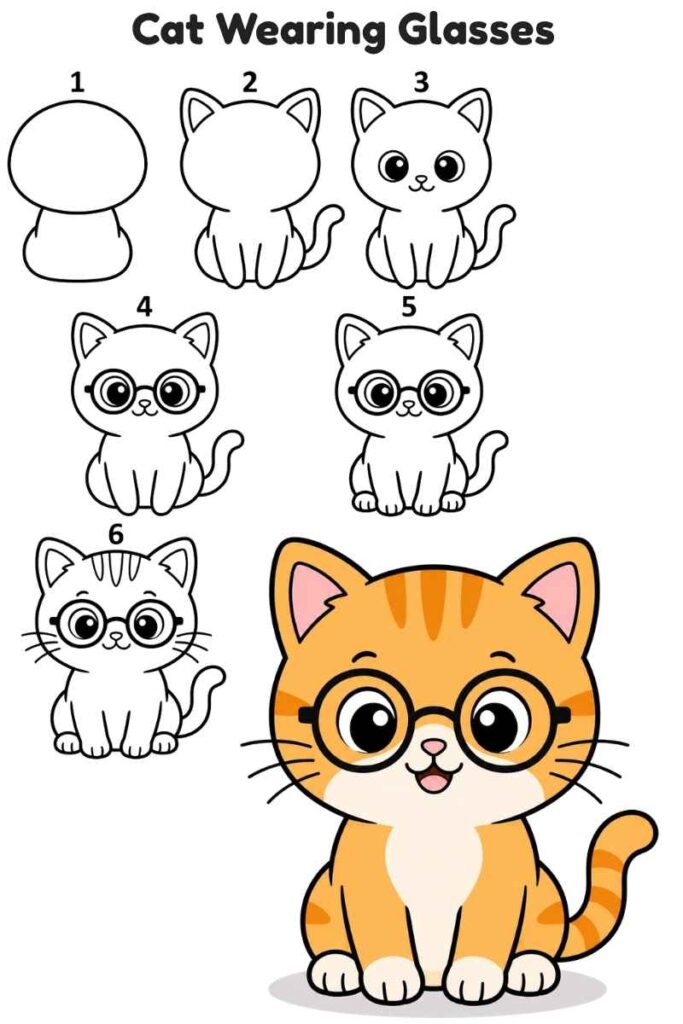 Cat Wearing Glasses Drawing