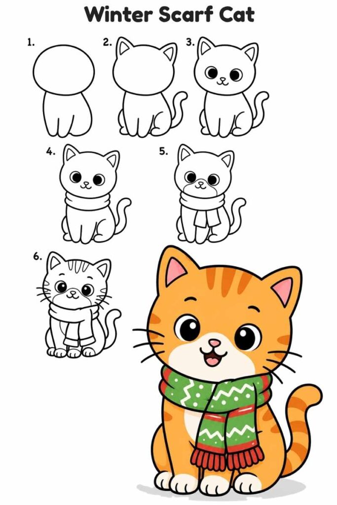 Winter Scarf Cat Drawing