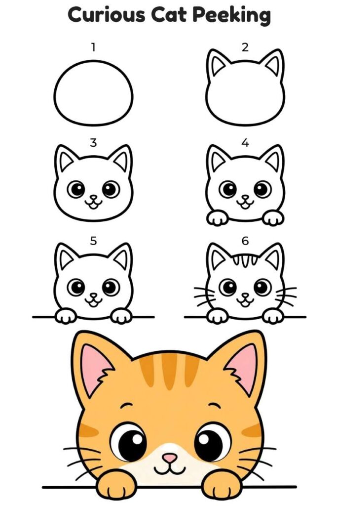 Curious Cat Peeking Drawing