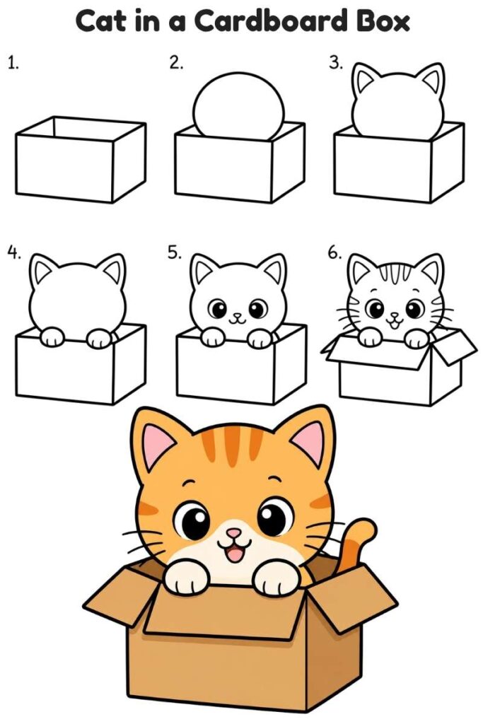 Cat in a Cardboard Box Drawing