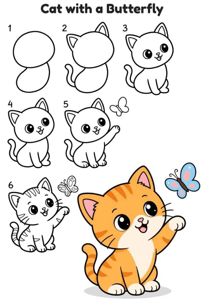 Cat with a Butterfly Drawing