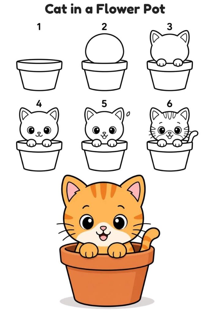 Cat in a Flower Pot Drawing