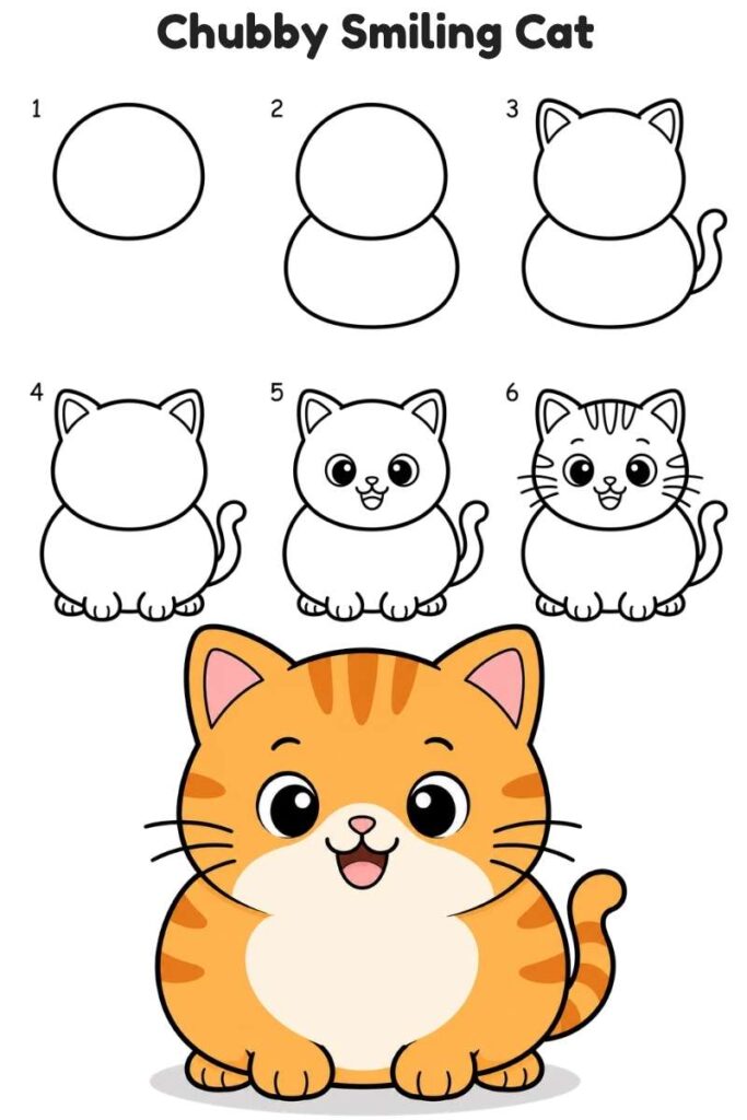 Chubby Smiling Cat Drawing