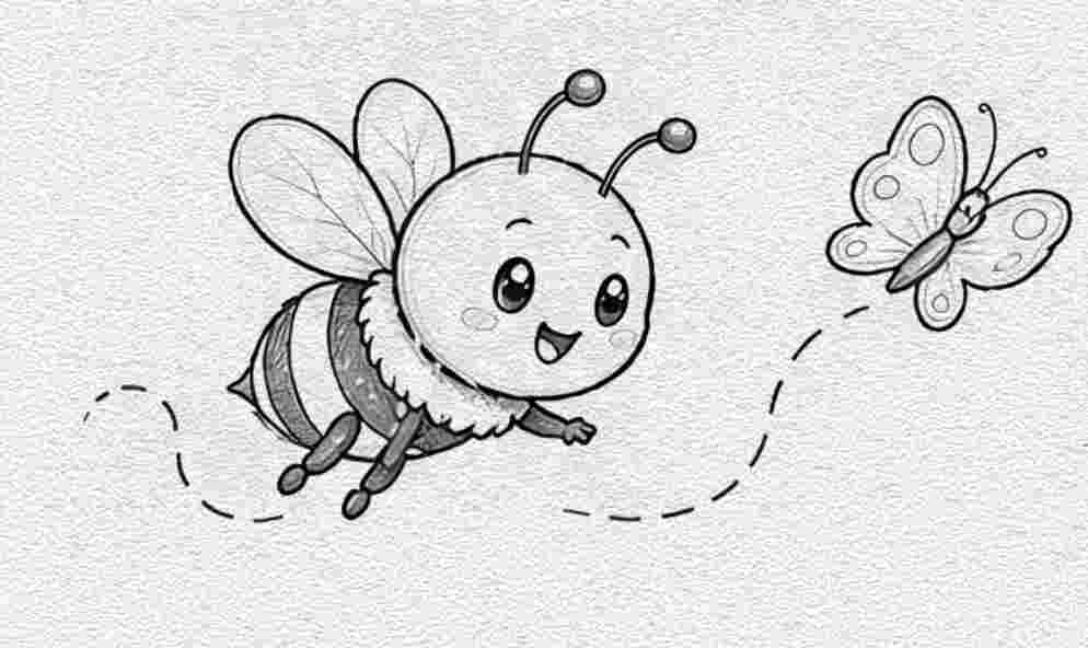 Bee Chasing a Butterfly