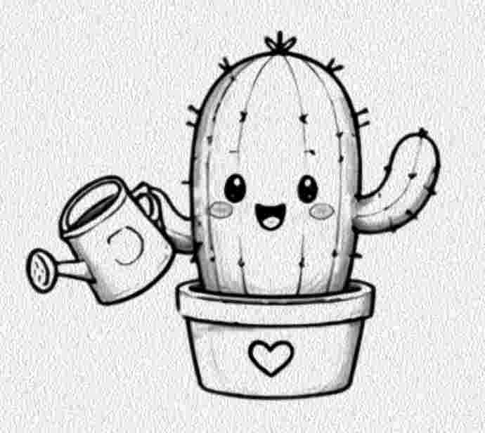 Cactus with a Watering Can