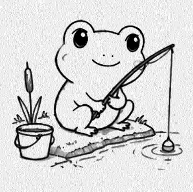 Frog Fishing by a Pond