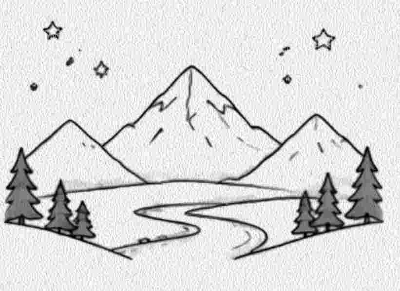 Mountain Landscape with a Starry Sky