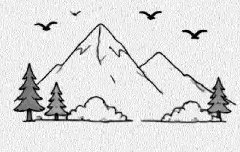 Mountain with Flying Birds
