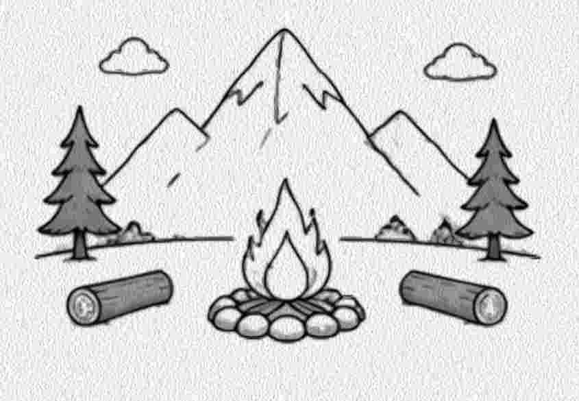 Mountain with a Cozy Campfire
