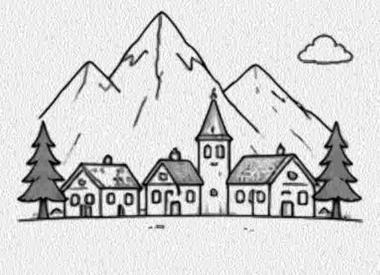 Mountain with a Small Village