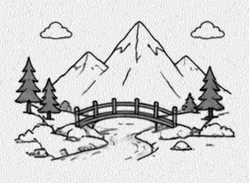 Mountain with a Wooden Bridge