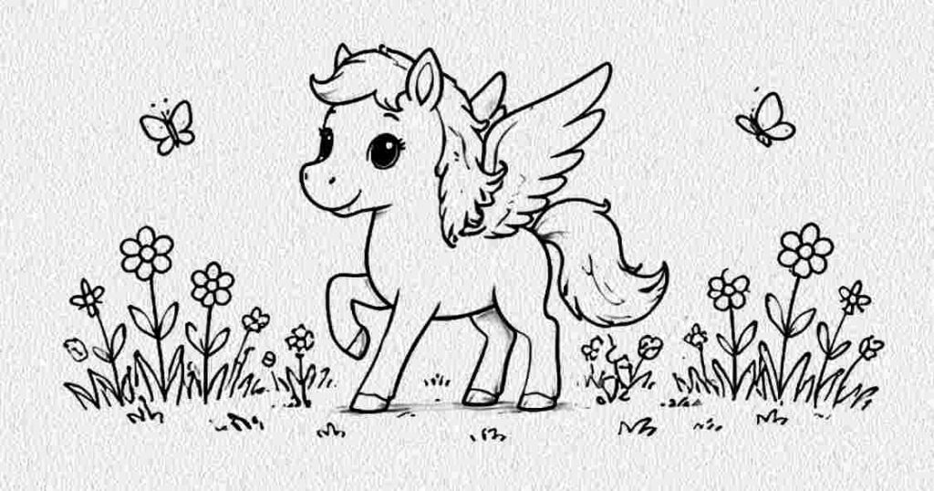 Pegasus in a Flower Meadow