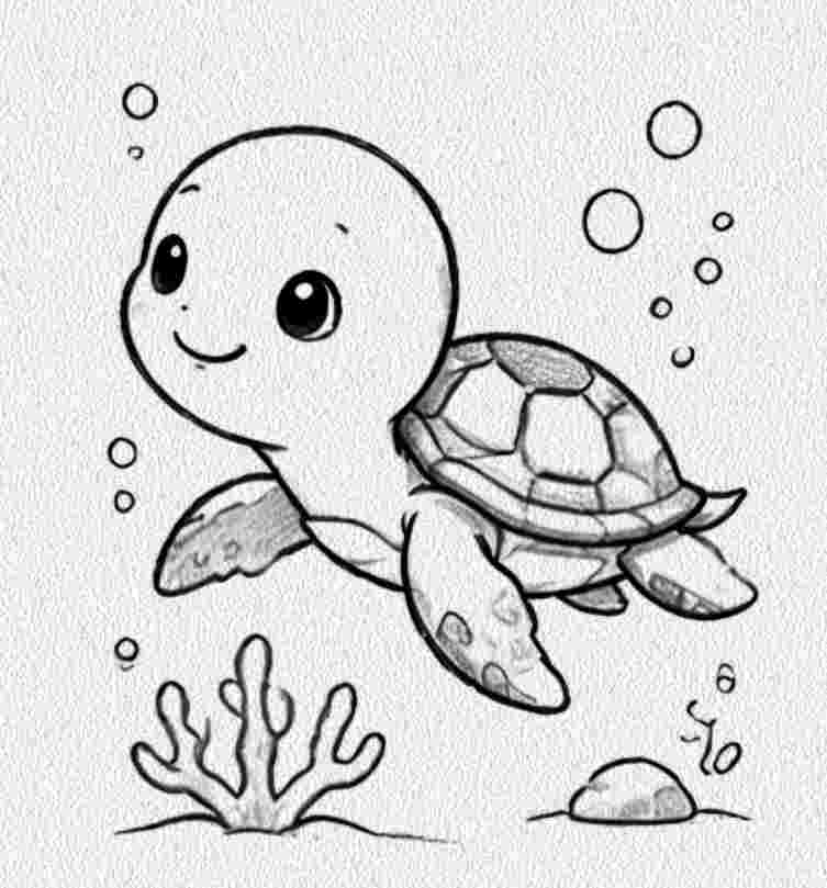 Turtle Swimming with Bubbles