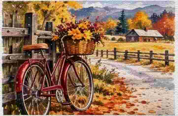 Autumn Bicycle by a Country Road