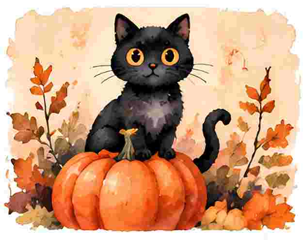 Black Cat on a Pumpkin