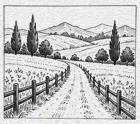 Country Road Through Fields