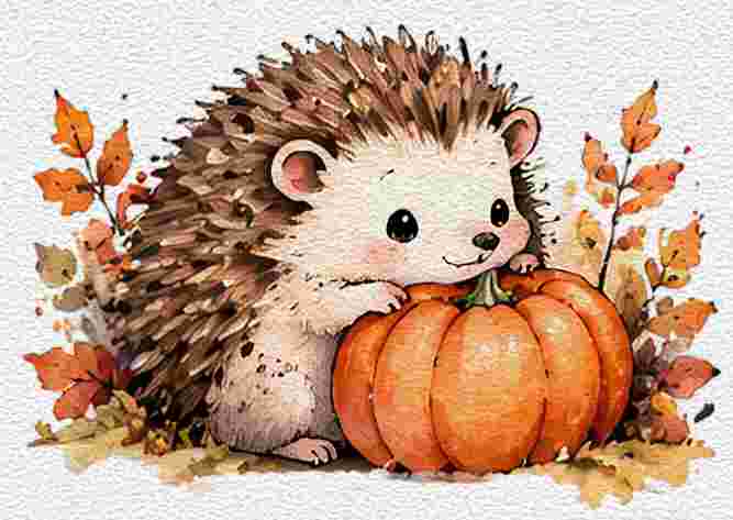 Cozy Hedgehog with a Pumpkin