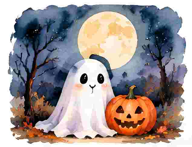 Cute Ghost Under a Moon