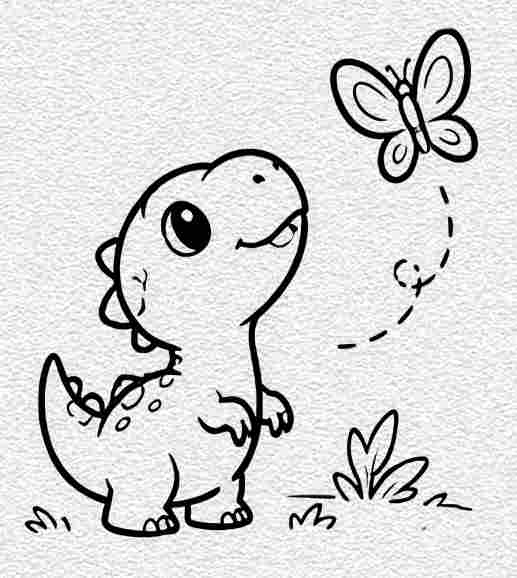 Dinosaur Playing with a Butterfly