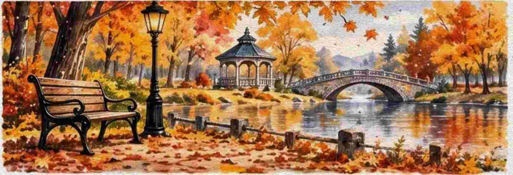 Falling Leaves in a Quiet Autumn Park