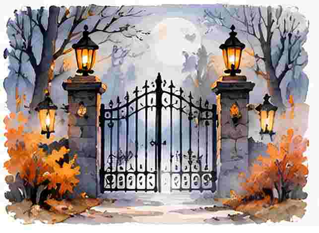 Foggy Autumn Cemetery Gate