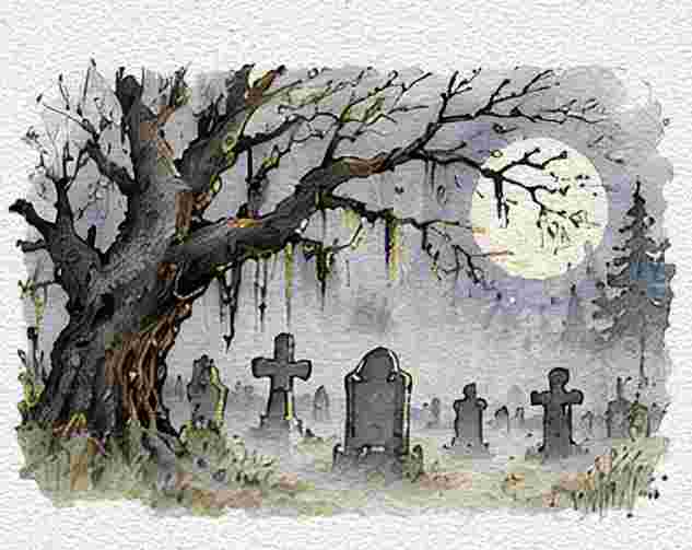 Foggy Graveyard Tree