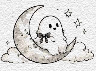Ghost Sitting on a Crescent Moon