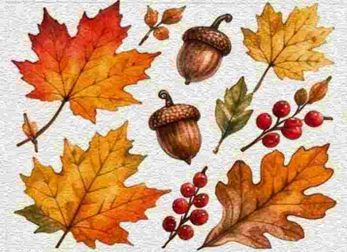 Golden Leaves and Acorns Study