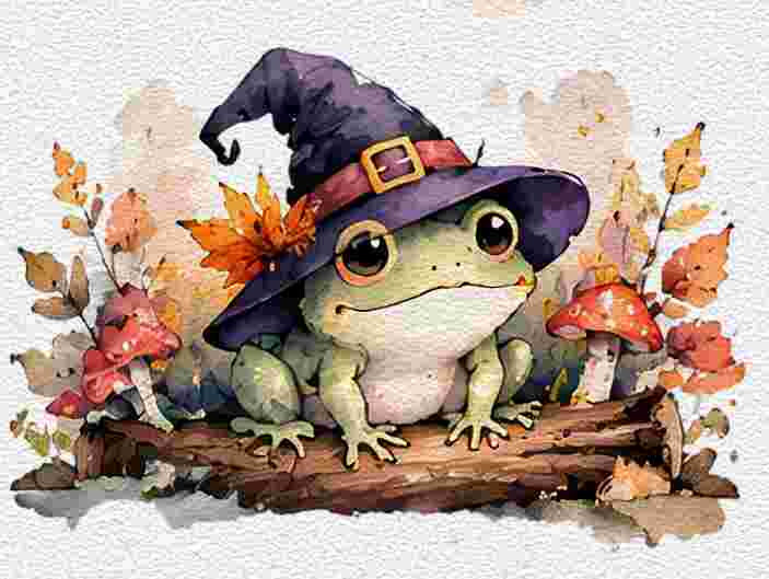 Halloween Frog with a Witch Hat