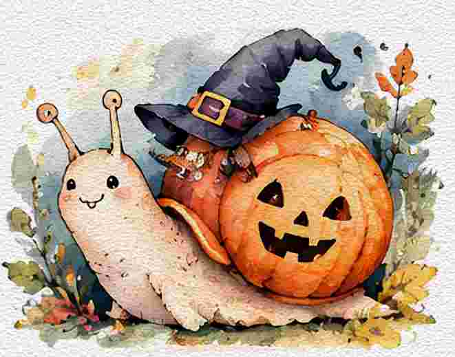Halloween Snail with a Pumpkin Shell