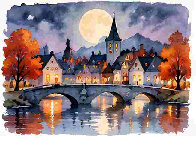 October Moon Over a Small Town