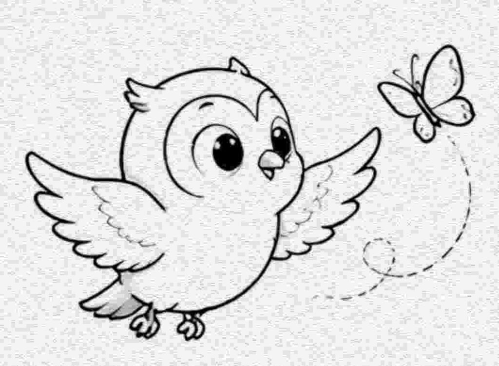 Owl Chasing a Butterfly