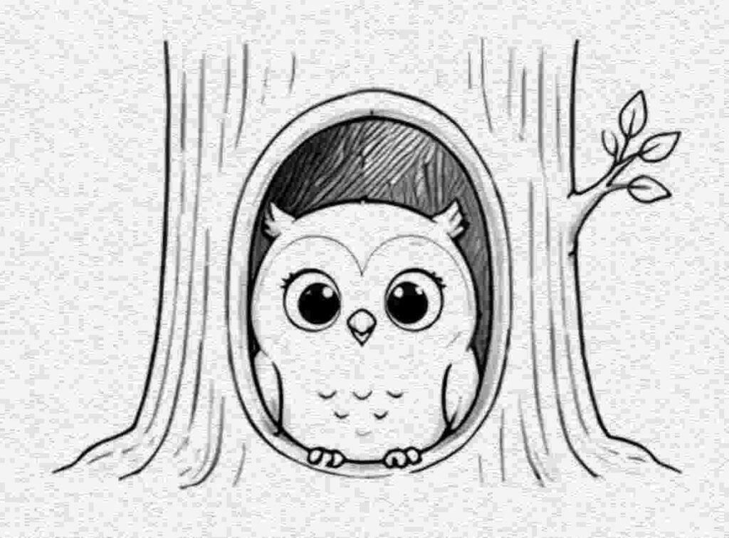 Owl Inside a Hollow Tree