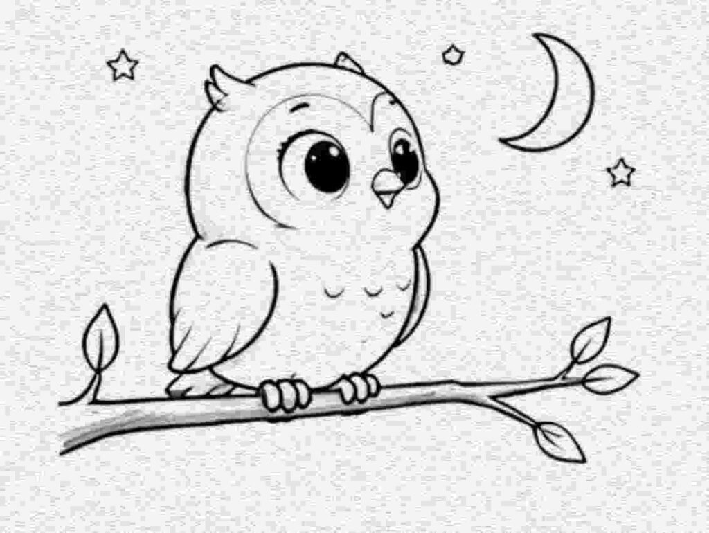 Owl Watching the Moon
