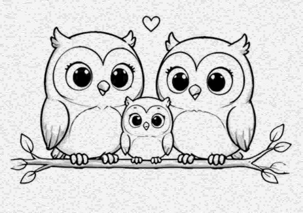 Owl with a Little Family