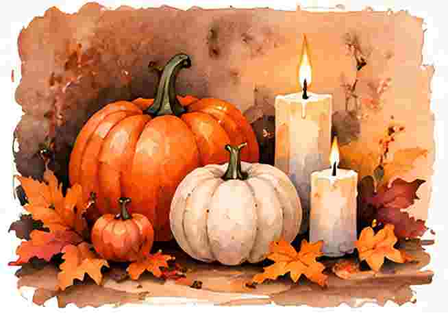 Pumpkin Still Life with Candles