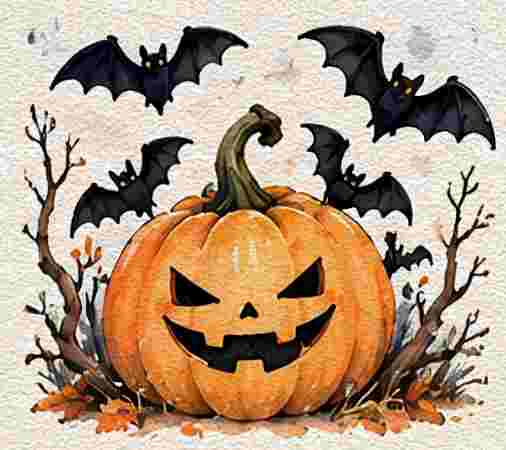 Pumpkin Surrounded by Bats
