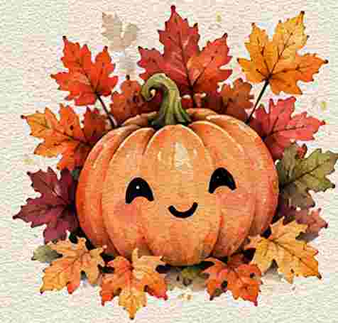 Pumpkin with Autumn Leaves