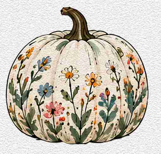 Pumpkin with Tiny Wildflowers