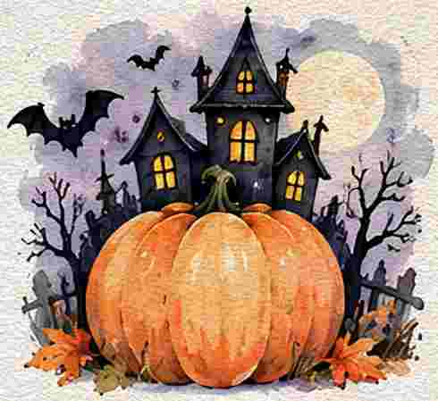 Pumpkin with a Tiny Haunted House