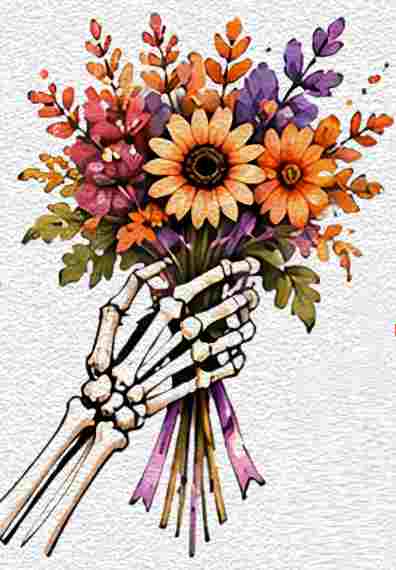 Skeleton Hand Holding Flowers