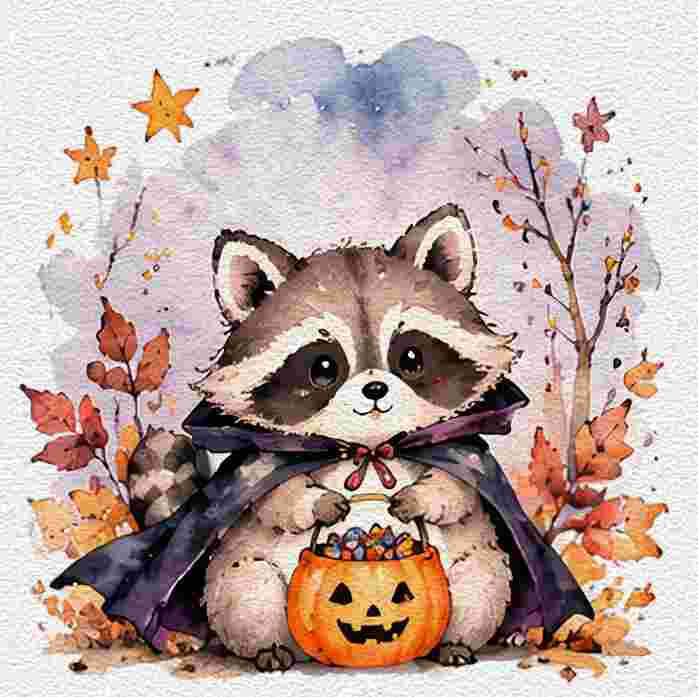 Spooky Raccoon with a Candy Bucket
