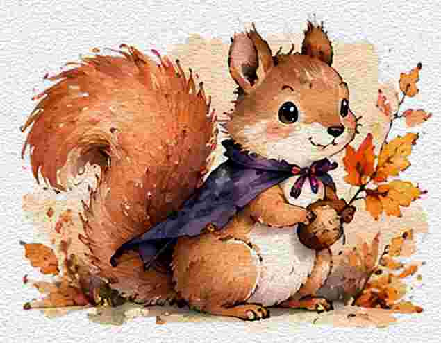 Spooky Squirrel with Autumn Leaves