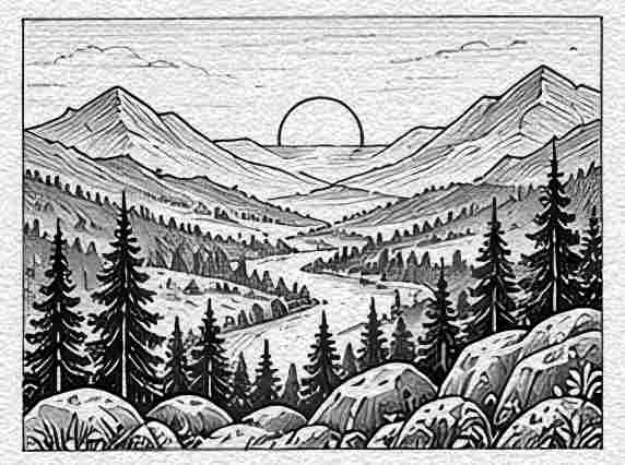 Sunset Over a Valley
