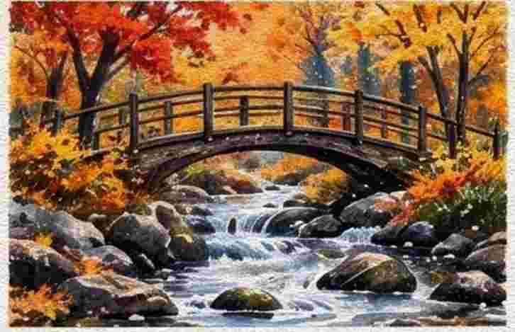 Wooden Bridge in a Fall Forest