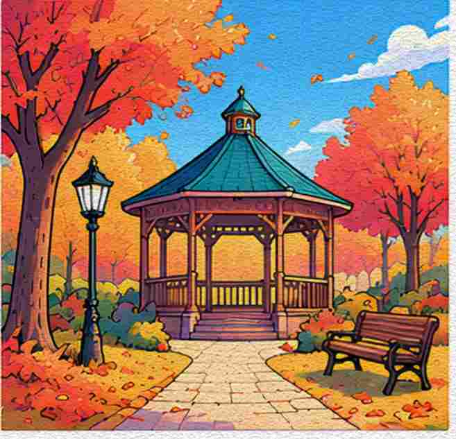 A Charming Park Gazebo Surrounded by Fall Trees