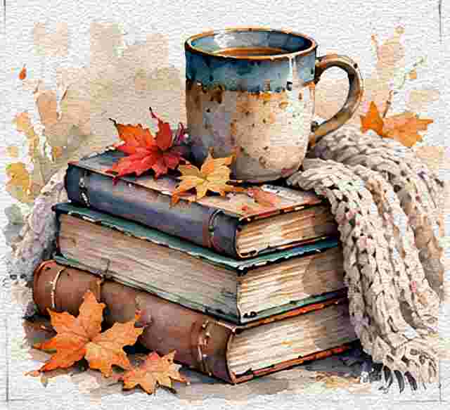 A Cozy Stack of Books With a Warm Drink