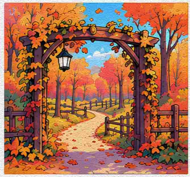 A Forest Clearing with a Rustic Wooden Arch