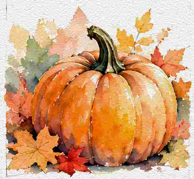 A Pumpkin With Colorful Fall Leaves